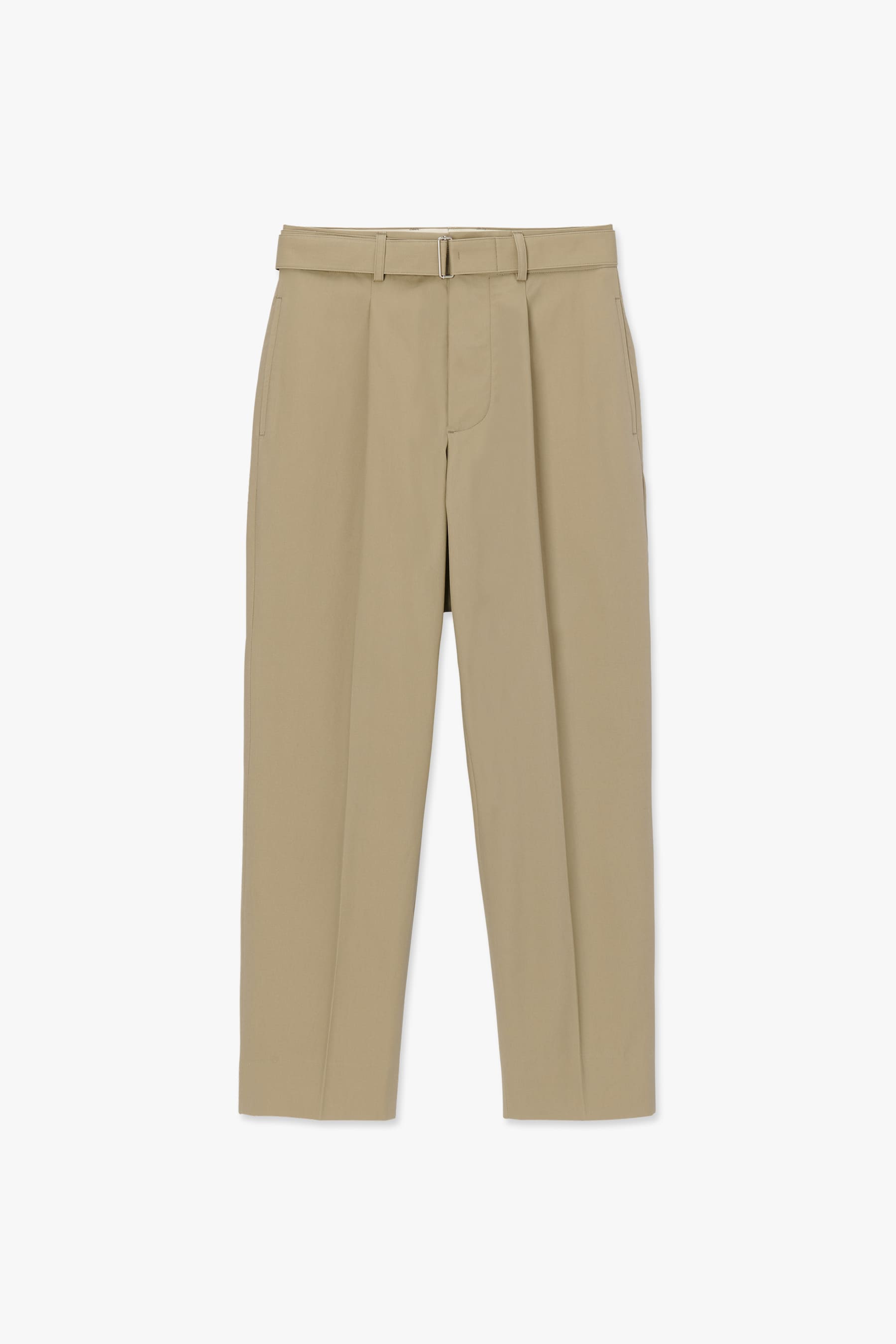 BEIGE ONE TUCK COTTON BELTED PANTS 03
