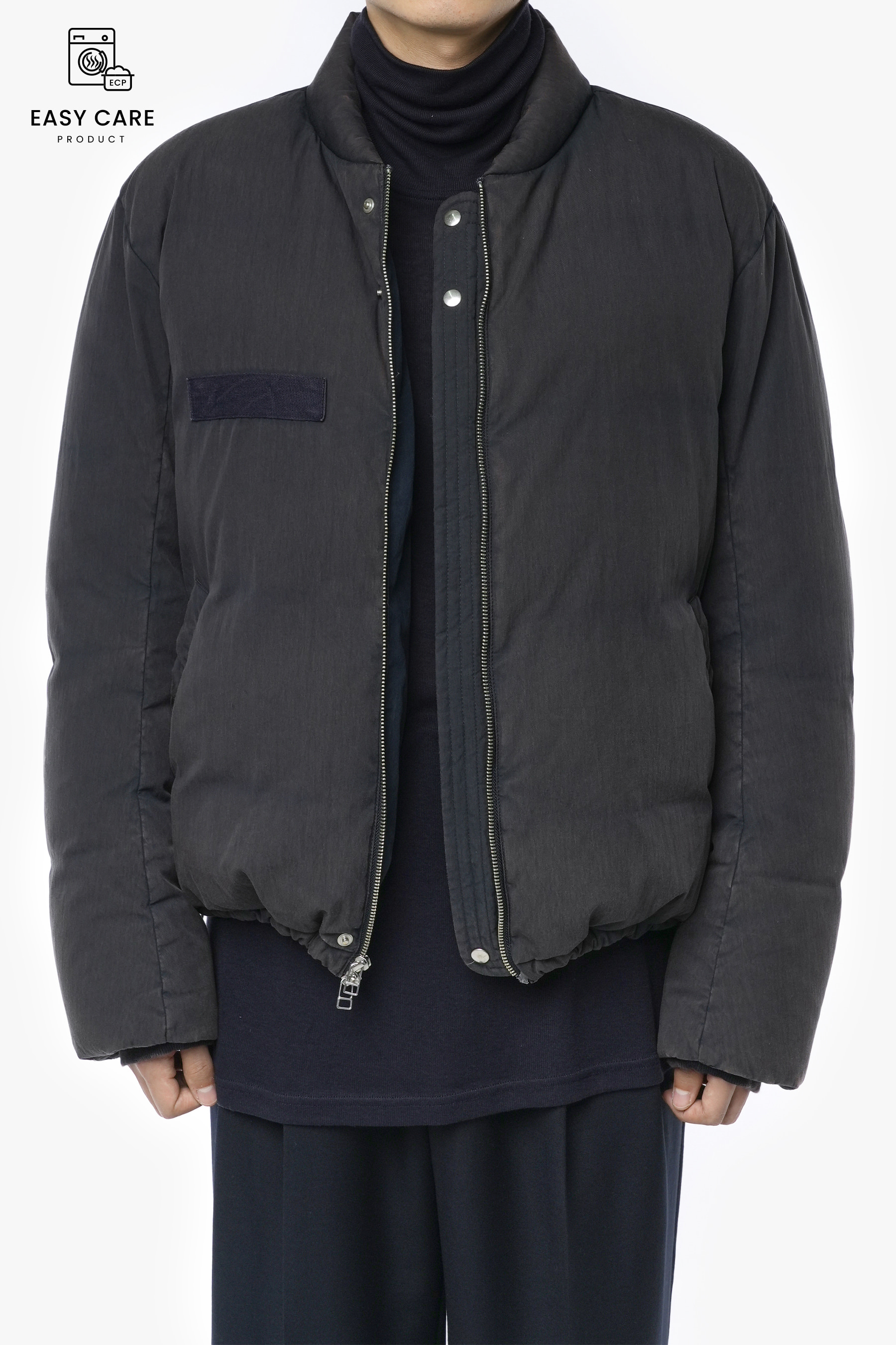 DUSTY NAVY OLD EFFECT FLAK GOOSE DOWN PUFFER (ECP HAND WASH TEST)