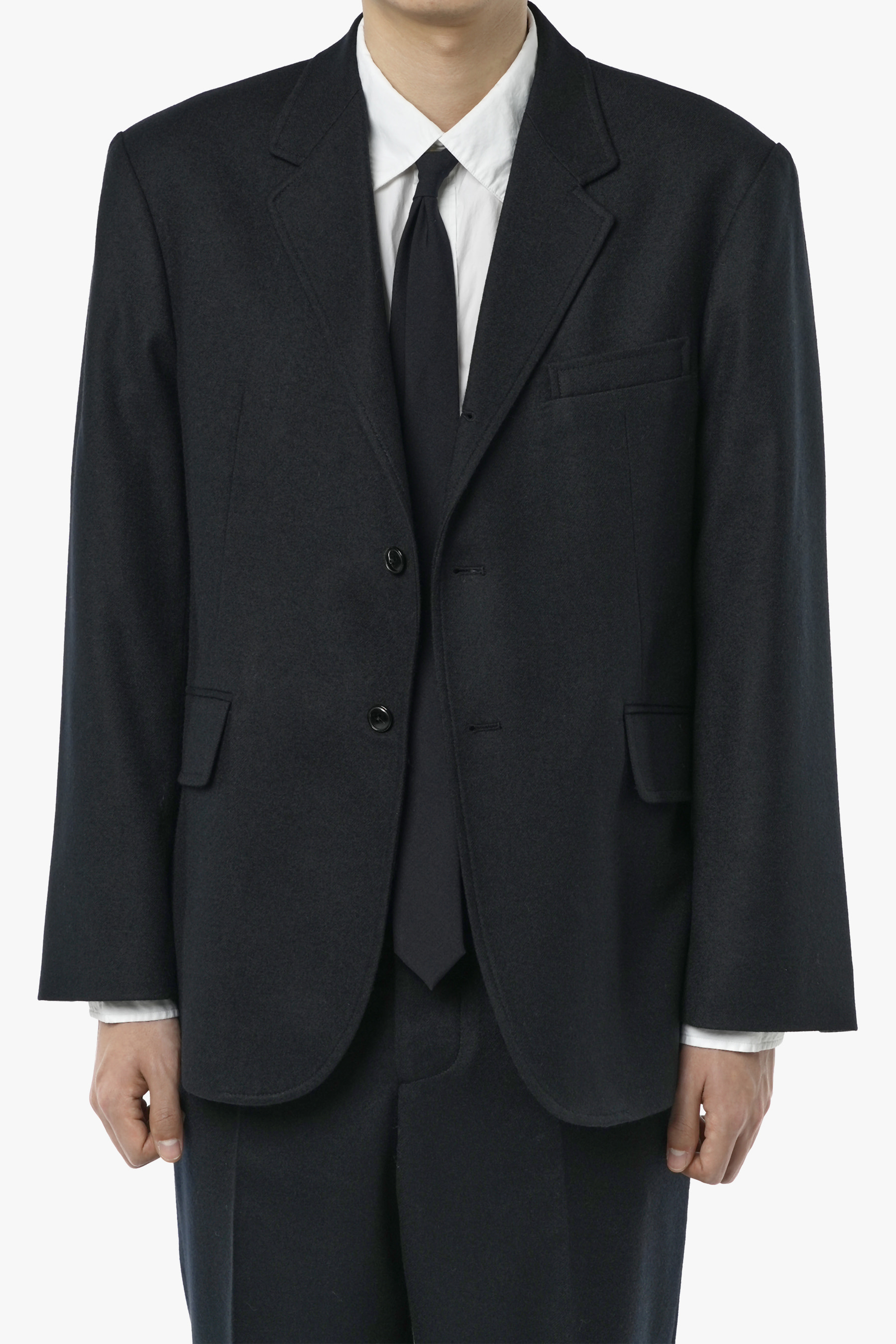 DEEP NAVY BRUSHED FLANNEL WOOL PHONIC SINGLE BREASTED BLAZER (STEREO TYPE VER.2)