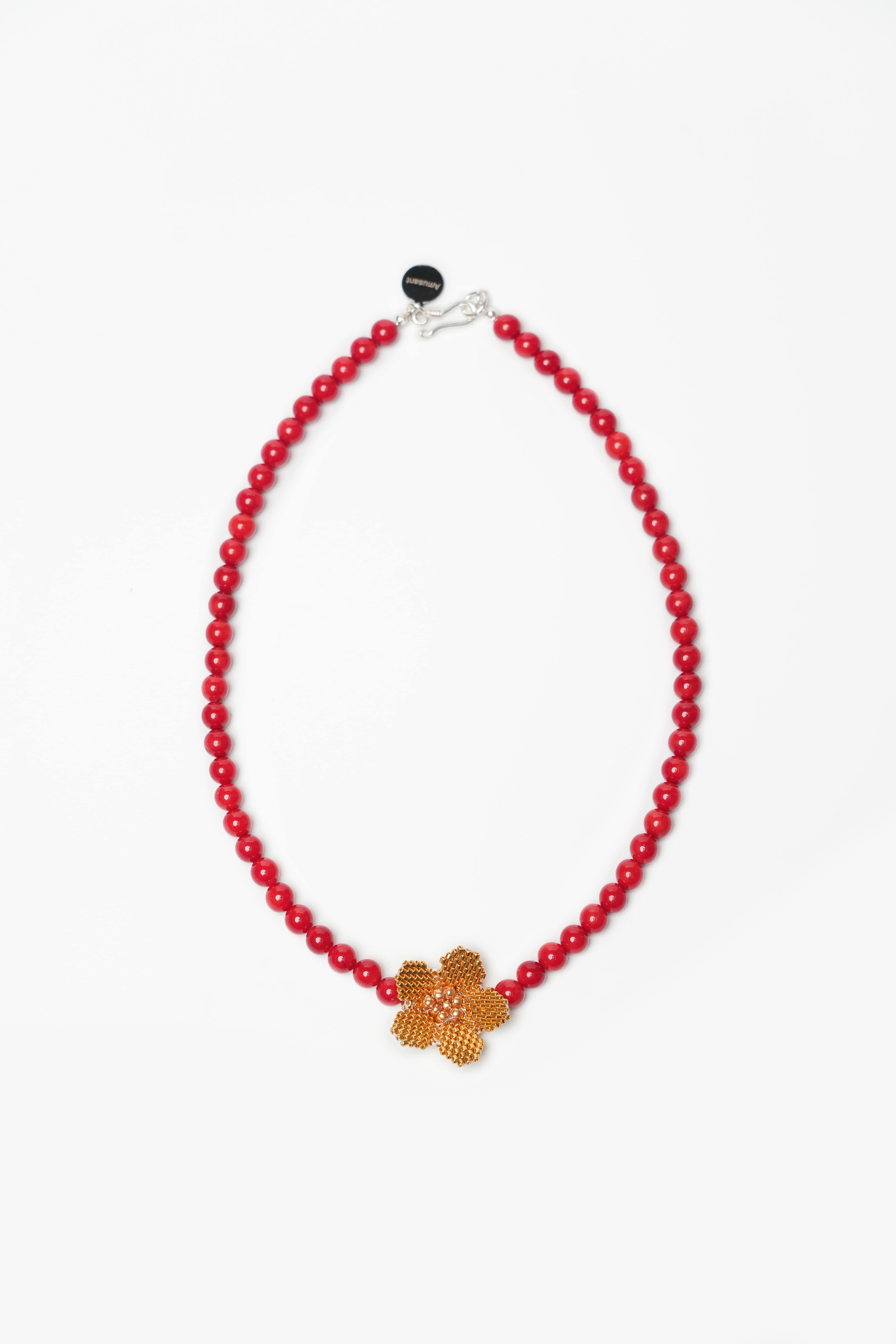 RED FLOWER BEADS NECKLACE