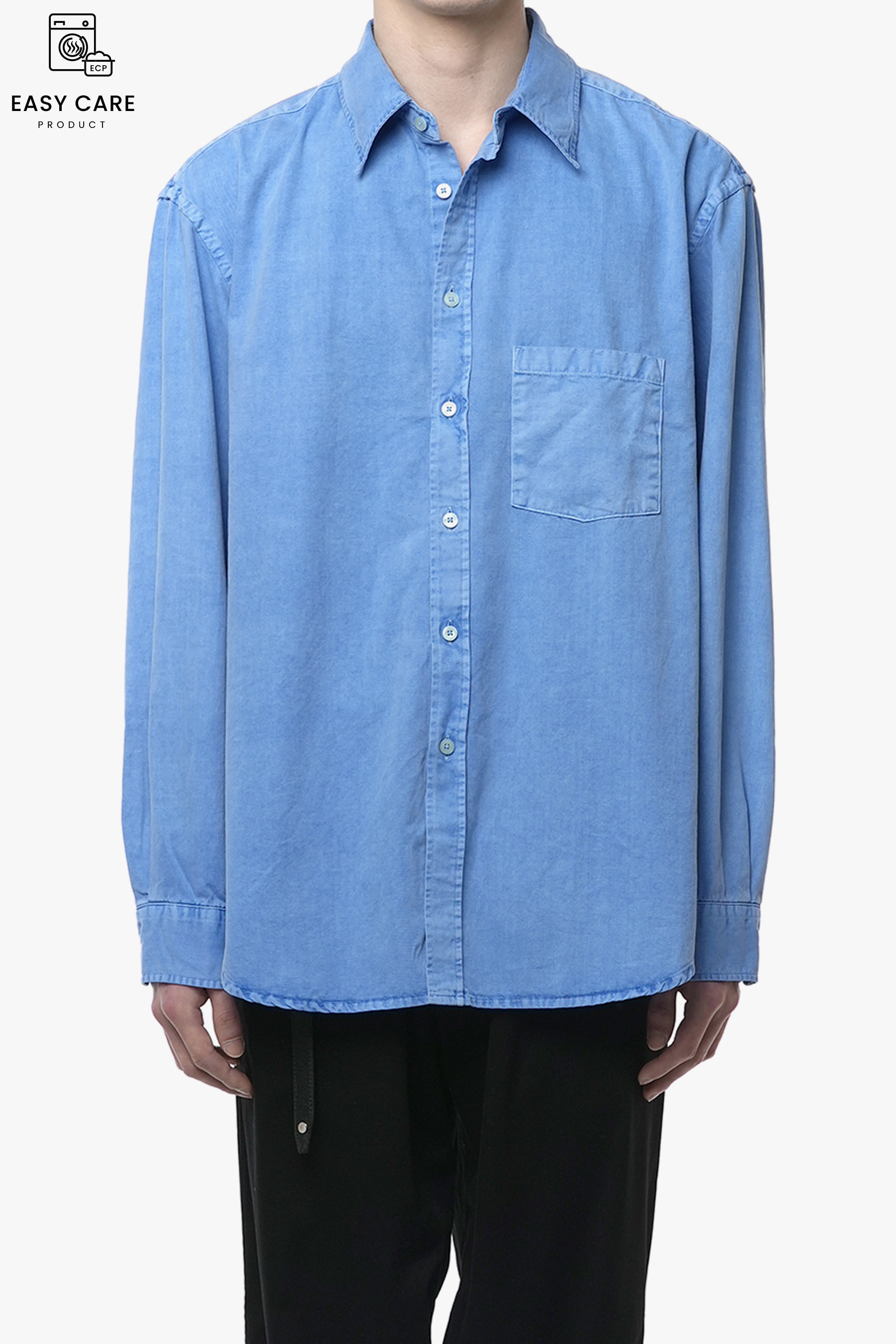 [PO 5/22 순차발송] V.2 DUSTY BLUE YRS POIKA OVER DYED COTTON DRILL SHIRTS CLASSIC FIT (ECP GARMENT DYED)