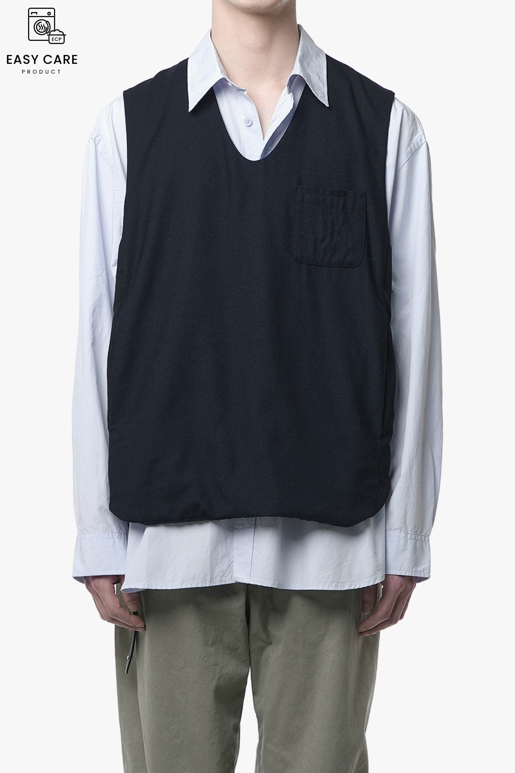 DARK NAVY WASHED WOOL POIKABLE VEST (ECP GARMENT PROCESS)